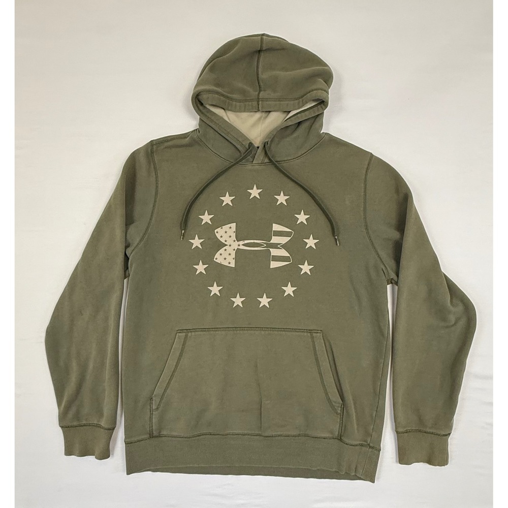 Under Armour Mens ColdGear Patriotic Logo Hoodie Olive Green‎ Medium Loose Fit